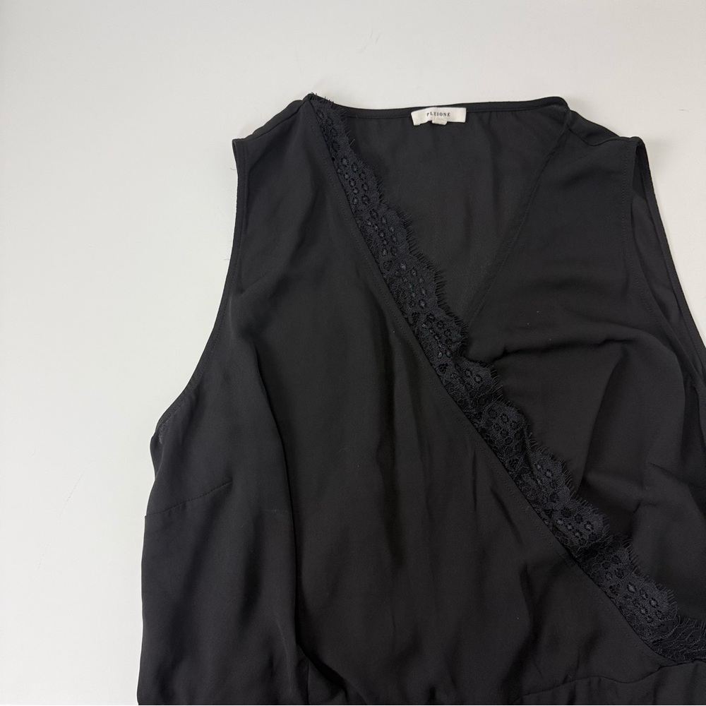 Pleione Black Crossover Lace Accent Peplum Sleeveless Blouse Size 1X
